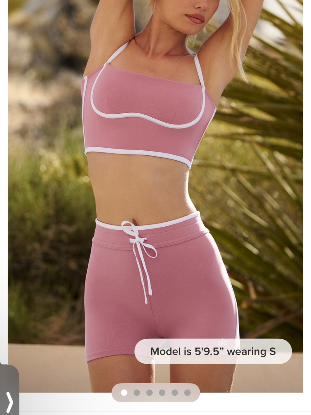 ALO Yoga set-Wild Rose crop an Wild Rose Shorts with White Trim